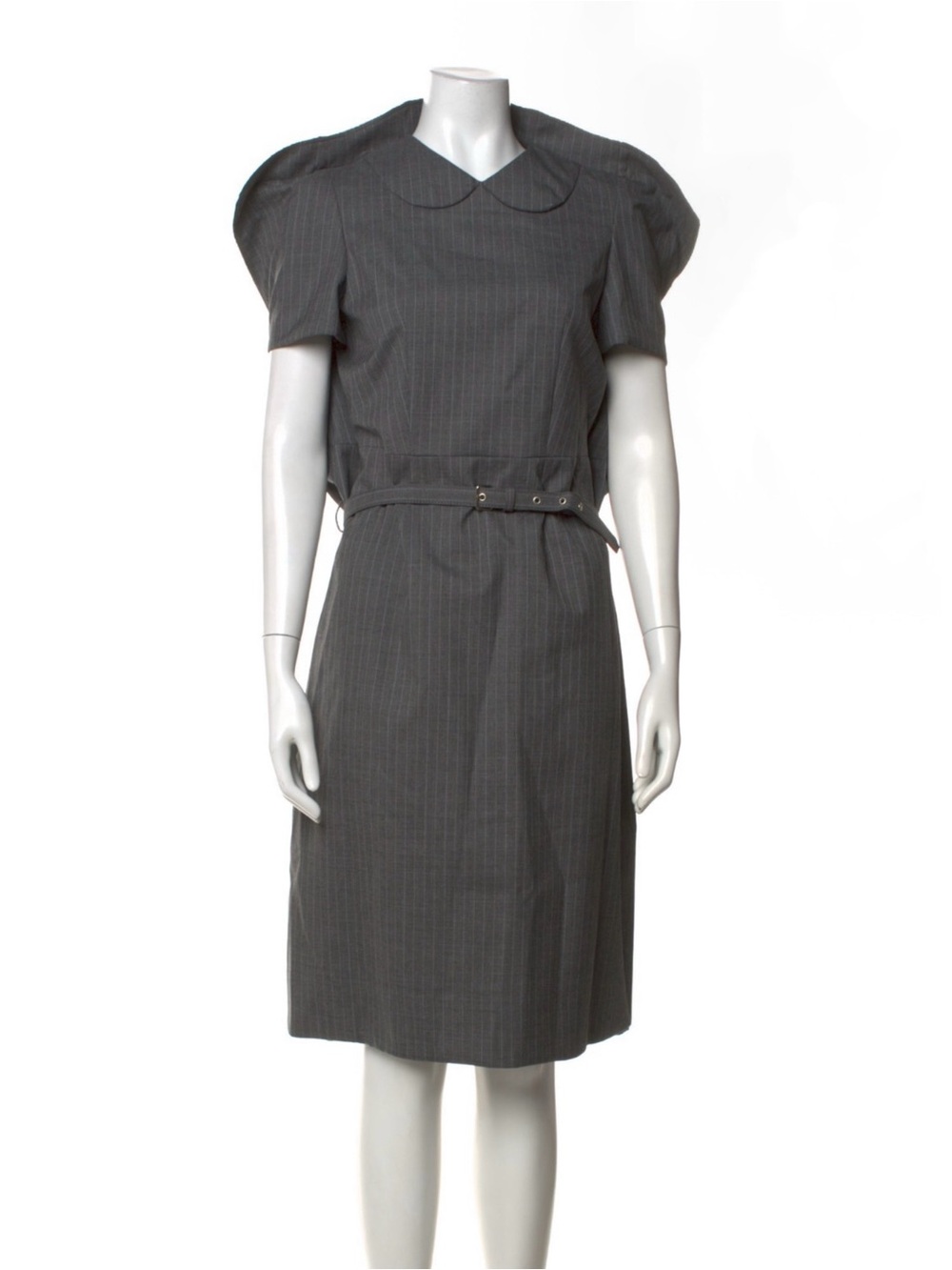 Comme des Garçons Pinstripe Belted Midi Dress with Collar